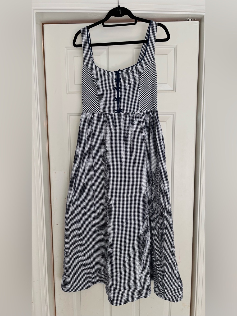 Caroline Constas Navy and White Gingham Maxi Dress